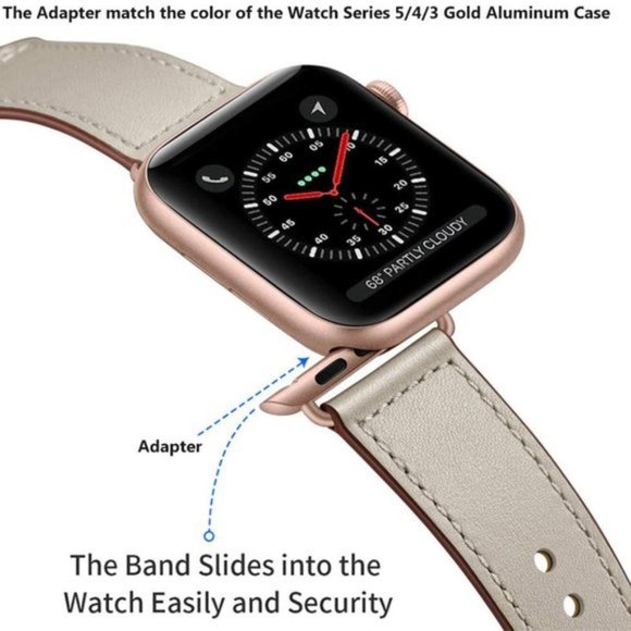NEW GRAY Genuine Leather Band For Apple Watch - Picture 2 of 6